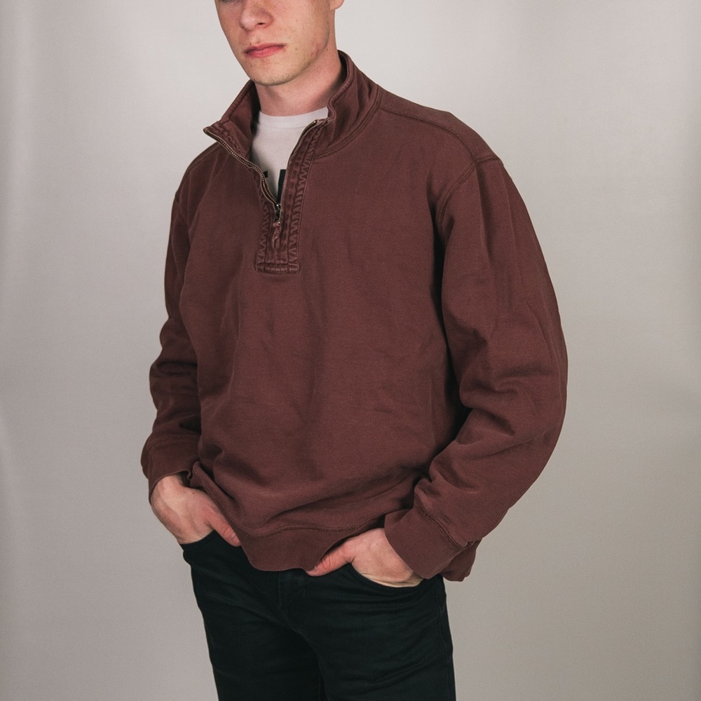 RED EDDIR BAUER QUARTERZIP SWEATSHIRT